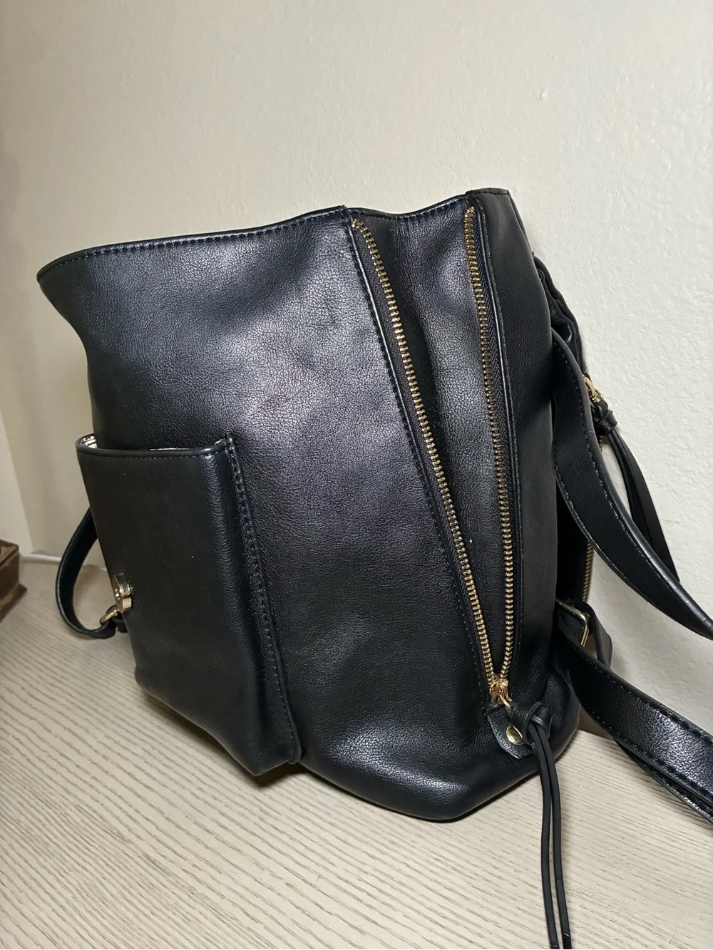 INC International Concepts Black Leather Flap Backpack